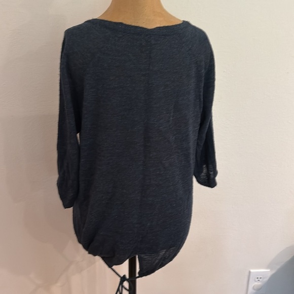 Theory S alpaca blend short sleeve tie cinch bottom textured Blue Knit sweater - Picture 3 of 6